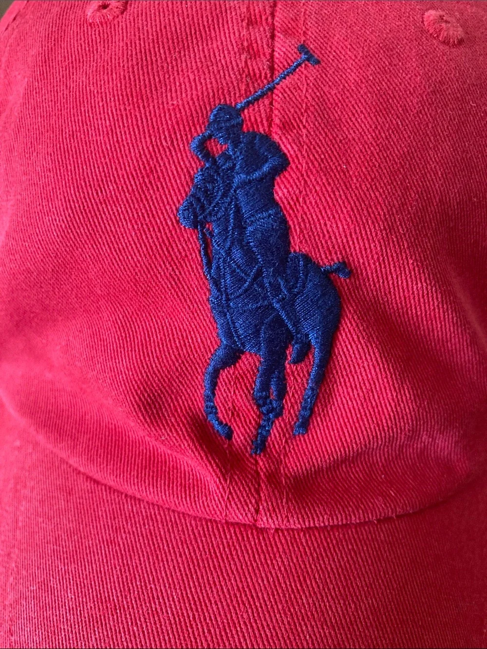 Polo Ralph Lauren Red Baseball Cap Vintage with Navy Pony and embroidery back